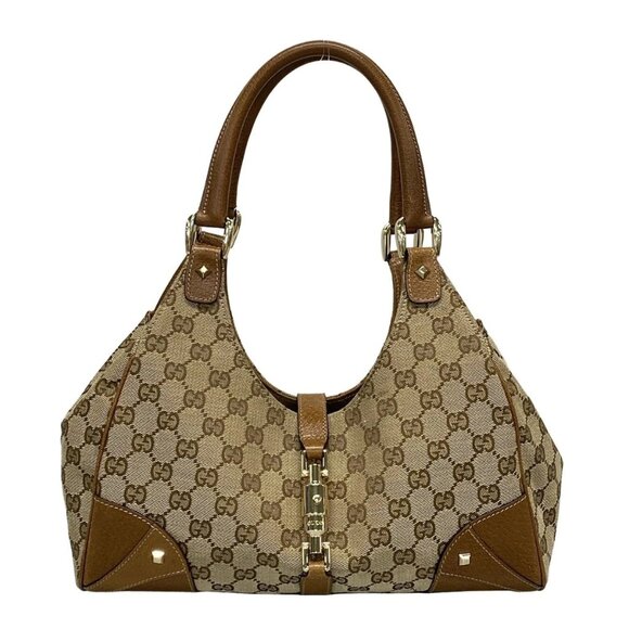 GUCCI GG Jackie Beige Brown Jacquard Leather Handbag 672-070725 - Picture 1 of 14